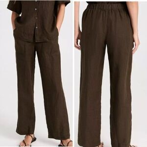 AYR The Tourist Linen Pants Womens L Elastic Waist Sicilian Umber Brown Resort